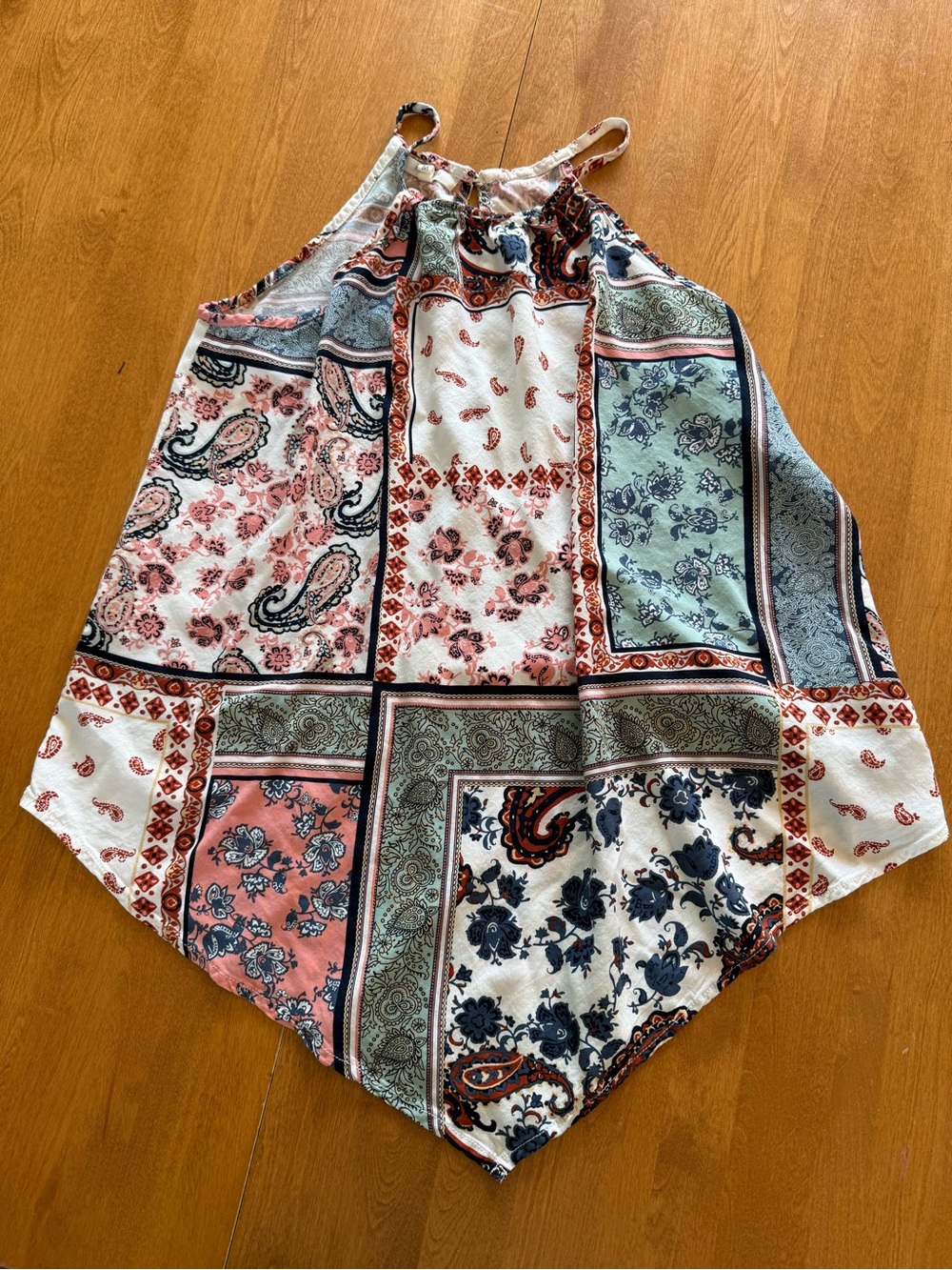 Maurices Patchwork Paisley Halter Tank Top in Pink, Green, Navy, Cream
